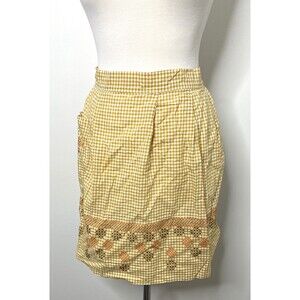 Vintage Yellow Apron Long Strap Embroidered Mustard Stitch Cotton Kitchen